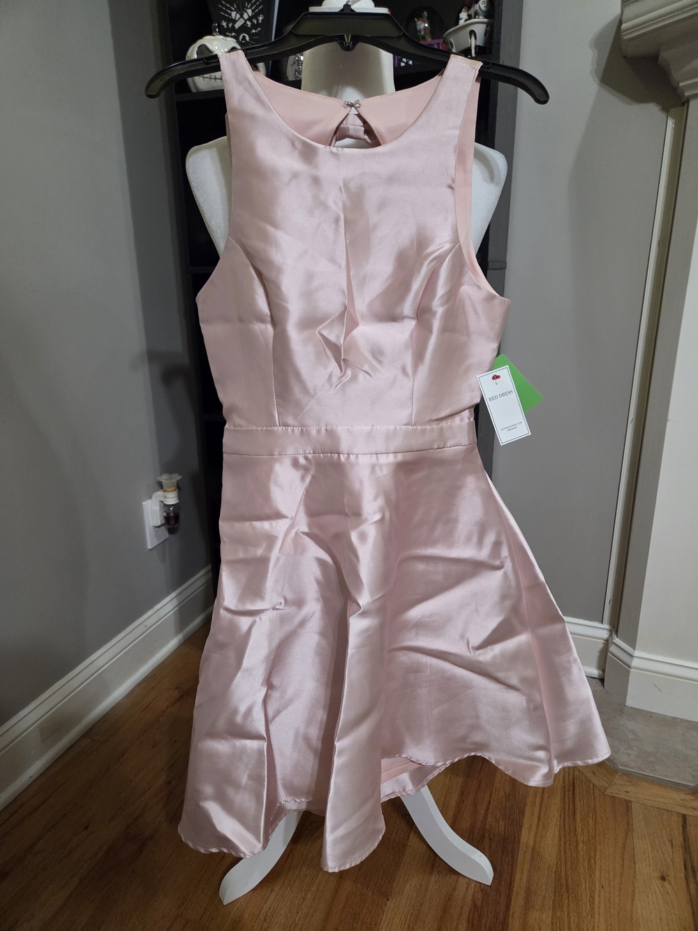 Red Dress Boutique Jrs. Light Pink Satin Fit-and-Flare Dress